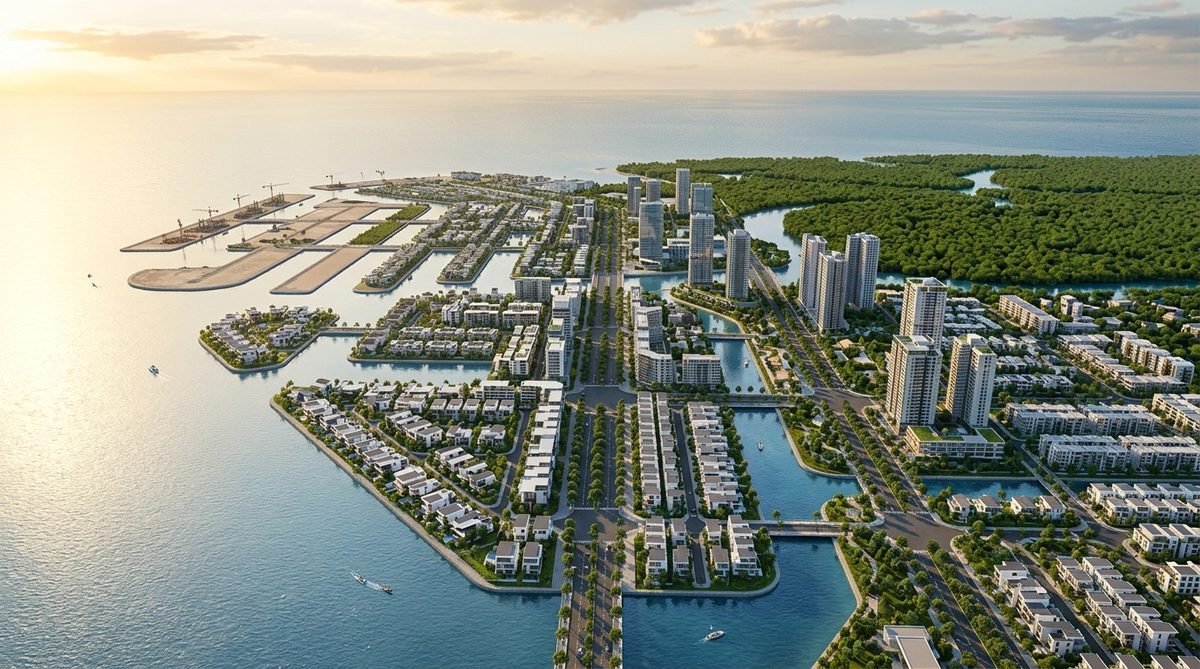 Khu đô thị lấn biển Vinhomes Cần Giờ nhìn từ trên cao - vị trí căn hộ cho thuê