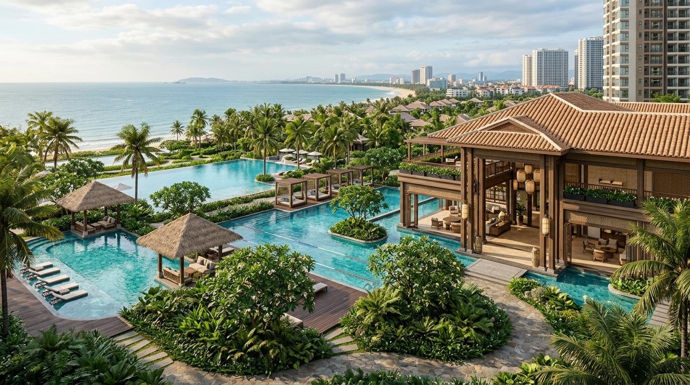 Tiện ích nội khu Vinhomes Cần Giờ với hồ bơi và cảnh quan cây xanh