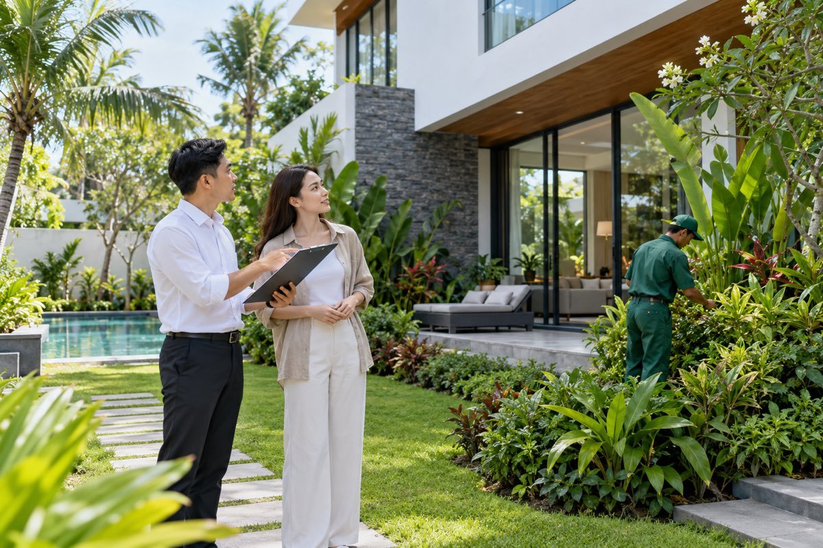 Kiểm tra biệt thự và sân vườn trước khi thuê